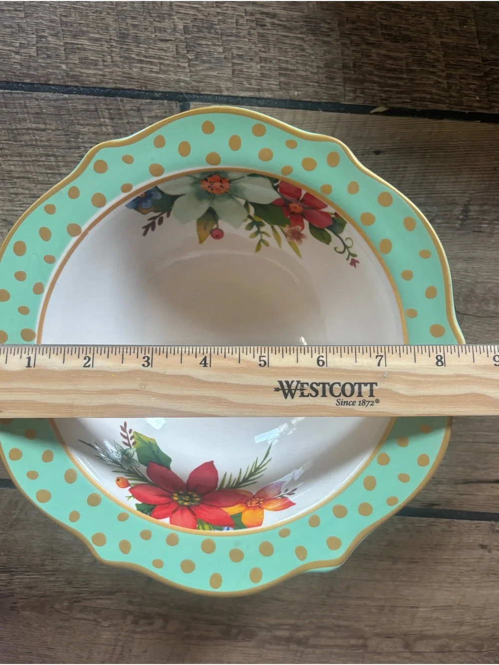 Pioneer Woman Holiday Charm 3 Pc Serving Set 2 Bowls & Platter Mint Floral Gold